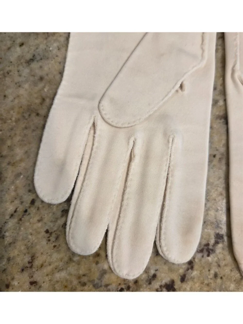 Vintage Womens Size S Cream Cotton Formal Short Gloves Chevron Look *hole